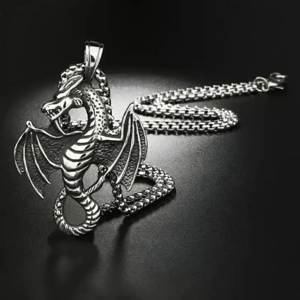 Stainless Steel Dragon Pendant Necklace